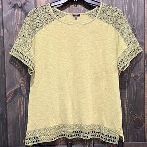 Hannah Bohemian Lace Top XL Green Crochet Casual Boho Autumn Festival‎ Neutral